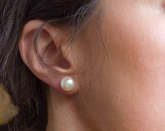 Grande boucle d’oreille Real Pearl Stud Or Rempli ou Argent Sterling, Goujons de perles d’eau douce, Boucle d’oreille Bridal Pearl Post, Perle de demoiselles d’honneur