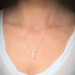 Healing Quartz Crystal Point Necklace in Gold Filled or Sterling Silver - Clear Crystal Quartz Pendant Necklace,  Long Aura Quartz Necklace