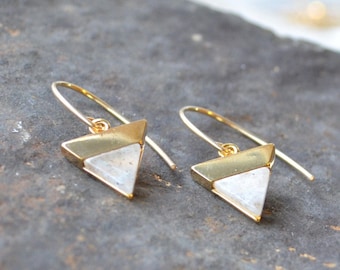 Iridescent Labradorite Triangle Earrings in Gold Filled, Triangle Drop Earrings