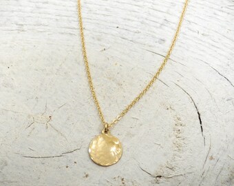 Hammered Circle Pendant, Hammered Gold Disc Pendant, 14K Gold Round, Small Gold Pendant Necklace, Gold Circle Necklace, Dainty Necklace