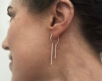 Hammered Keyhole Threader Hoop Earrings in Gold Filled or Sterling Silver, Minimal Thin Lock and Key, Dainty Silver Wire Shape