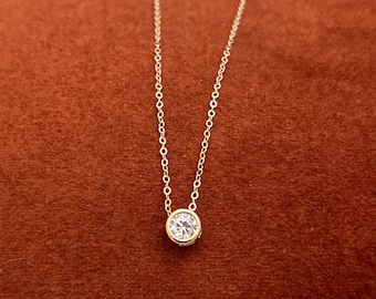 Floating CZ Diamond Necklace, 1 Carat Solitaire Necklace, Slide Diamond CZ Necklace, Cubic Zirconia, Lab Created Diamond