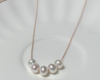 Floating Natural Pearl Necklace, 5 Pearl Necklace, Real Freshwater Pearls, Single Strand Pearls, Five, Bridesmaids Gift, Graduation Present