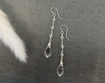 Teardrop Crystal Earrings, Gold and Silver, Long Crystal Drop Earrings, Swarovski Crystal Bridal Earrings, Handmade
