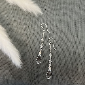 Teardrop Crystal Earrings, Gold and Silver, Long Crystal Drop Earrings, Swarovski Crystal Bridal Earrings, Handmade