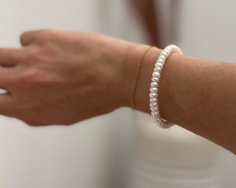 Real Freshwater Pearl Bangle Bracelet in Natural Ivory White, Bridesmaid Bracelet Cuff, Bridal Wedding Jewelry, Adjustable Gift for Her