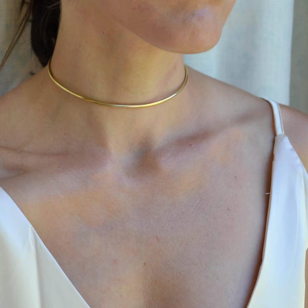 Gouden halsmanchet, halskraag, open halsketting, gouden metalen choker, manchet ketting, Eternity-ketting, dagkraag