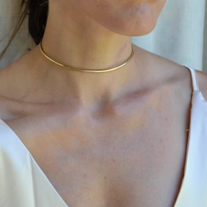 Gold Neck Cuff, Neck Collar, Open Neck Choker, Gold Metal Choker, Eternity Necklace Cuff, Day Collar image 1