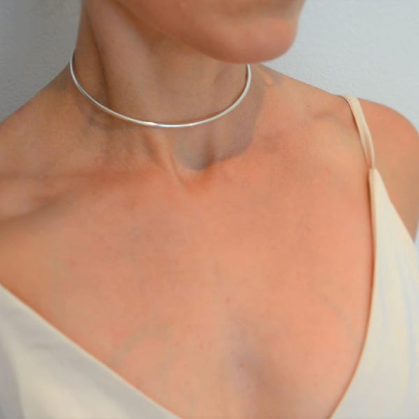 Massief sterlingzilveren halsmanchet, sterlingzilveren halskraag, Eternity choker, zilveren metalen choker, ketting manchet rond, 12 inch,