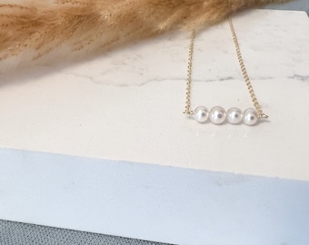 Natural Four Pearl Necklace in Gold Filled or Sterling Silver, Pearl Pendant Necklace, Real Freshwater Pearls, Wedding or Bridesmaid