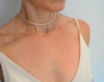 Solid Sterling Silver Neck Cuff, Sterling Silver Neck Collar, Eternity Choker, Silver Metal Choker, Necklace Cuff Round, 12 Inches,