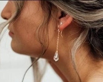 Gold Swarovski Crystal Tear Drop Earrings, Long Bridal Teardrop Earrings Crystal, Unique, Simple Wedding Jewelry, Bridesmaids
