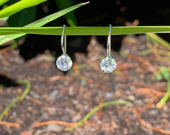 Leverback CZ, Sterling Silver, Cubic Zirconia Earrings, Round Diamond Alternative, April Birthstone, Birthstone Earring, Bridesmaids Gifts