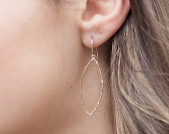 Long Teardrop Earrings in Gold Filled Pear Shape Drops, Lightweight Hammered or Polished