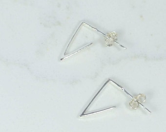 Triangle Huggie Hoop Post Earring in Sterling Silver, Triangle Stud Earrings, Angled Earring