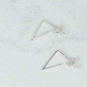 Triangle Huggie Hoop Post Earring in Sterling Silver, Triangle Stud Earrings, Angled Earring