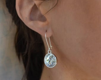 Rivoli Swarovski Crystal Dangle Earrings, Large CZ, Drop Sterling Silver Earring Rhinestone, Round Diamond Earring, Wedding Bridesmaids Gift