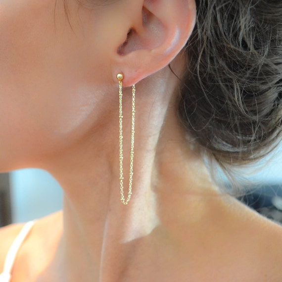 Long Chain Front Back Earrings in Gold Filled or Sterling Silver