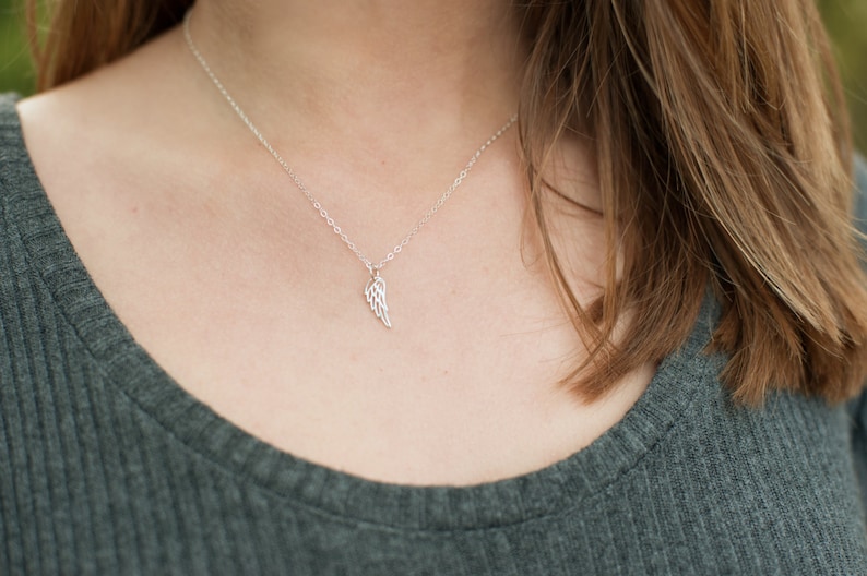 Tiny Angel Wing Necklace Sterling Silver Angel Wing Necklace Etsy
