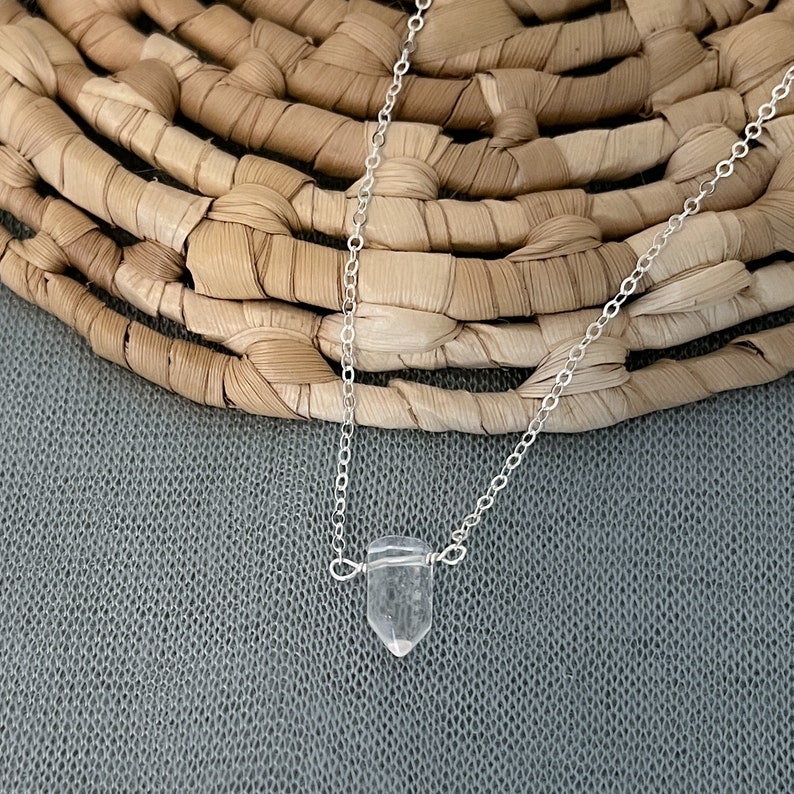 Tiny Crystal Point Necklace Point Crystal Quartz Pendant Necklace, Healing Crystal Jewelry, Aura Quartz Necklace, Aura Crystal, Clear image 3