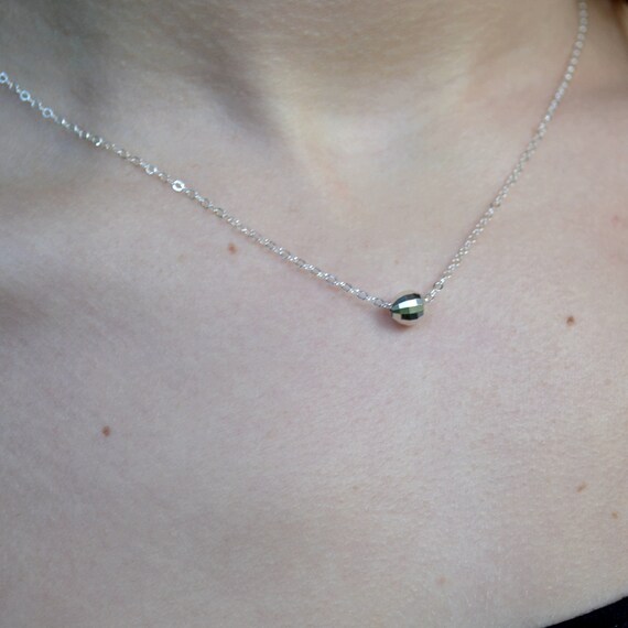 Sterling Silver Disco Ball Pendant on a Dainty Chain, Mirror