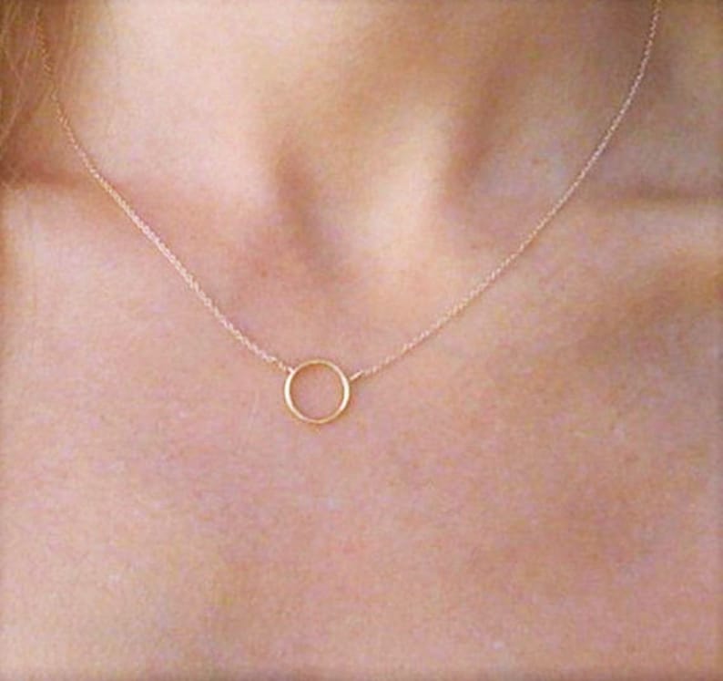 14K Gold Circle Necklace Gold Karma Necklace Hammered Gold Etsy