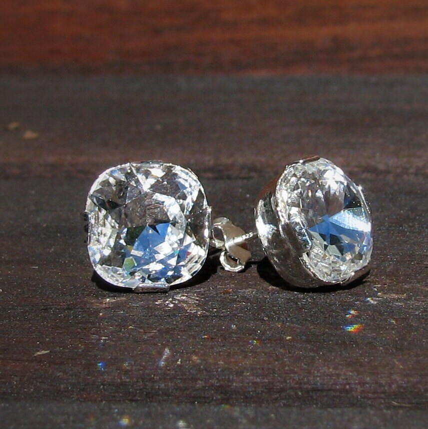 【SWAROVSKI】☆クッション カット クリスタル イヤリング☆ ヴィンテージ クッションカット スワロフスキー クリスタル