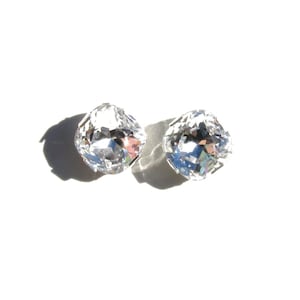 Vintage Cushion Cut Swarovski Crystal Studs in Sterling Silver or Gold Filled, Large CZ Post Earrings, Square Diamond Bridesmaids Gift