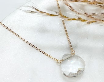 Single Swarovski Crystal Necklace on Gold Filled and Sterling Silver,  Faceted Crystal Teardrop Necklace, Wedding Bridesmaid Gift for Her