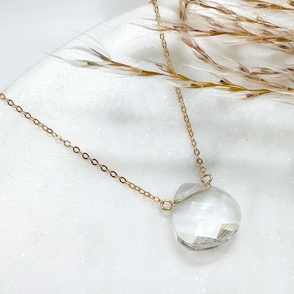 Single Swarovski Crystal Necklace on Gold Filled and Sterling Silver,  Faceted Crystal Teardrop Necklace, Wedding Bridesmaid Gift for Her