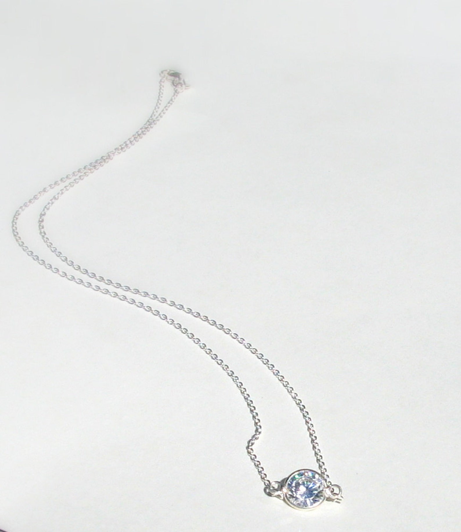 Floating Diamond Necklace Sterling Silver Cz Solitaire Etsy
