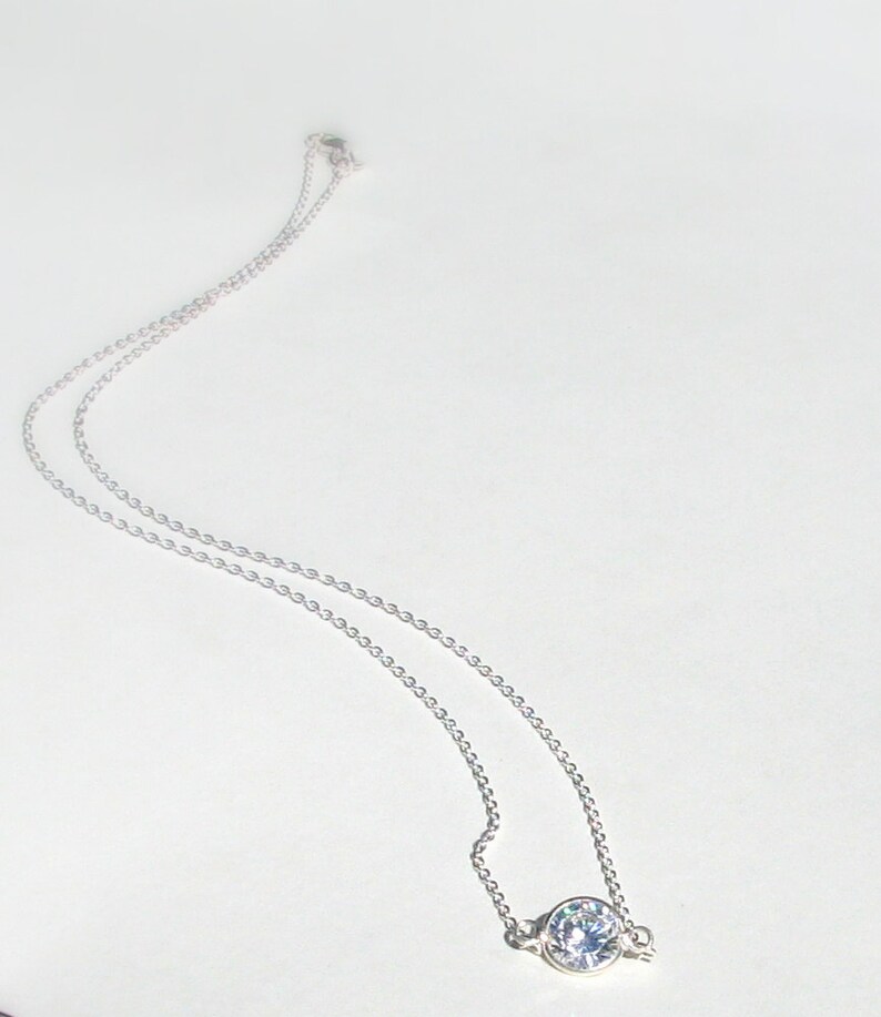Floating Diamond Necklace Sterling Silver CZ Solitaire Etsy