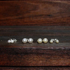 Tiny Round Pearl Stud Earrings in Gold Filled or Sterling Silver, Available in White or Ivory / Cream in 4mm or 6mm image 6