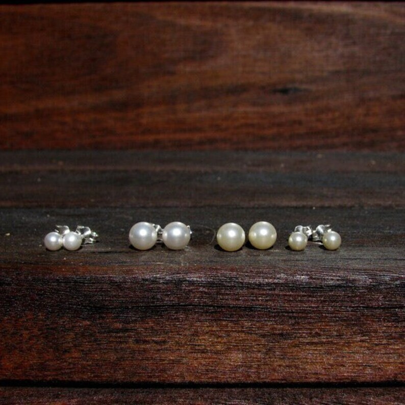 Tiny Round Pearl Stud Earrings in Gold Filled or Sterling Silver, Available in White or Ivory / Cream in 4mm or 6mm image 6