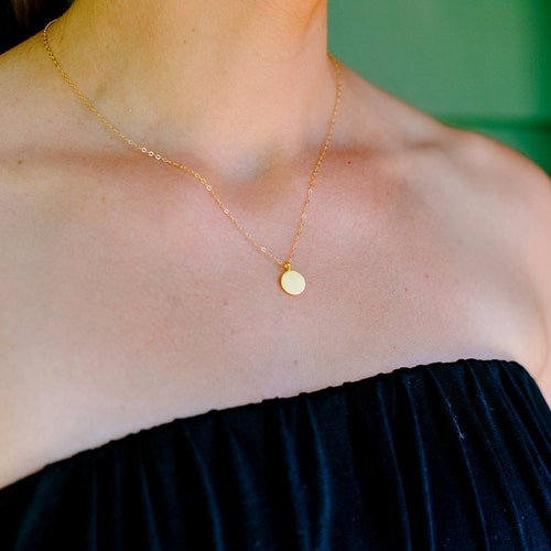 Gold Disc Pendant 14K Gold Round 