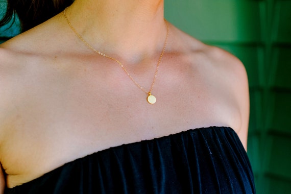 Gold Disc Pendant 14k Round Necklace Small - Small Gold Pendant