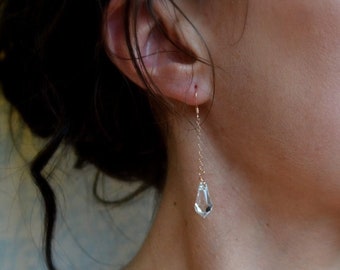 14K Rose Gold, Swarovski Crystal Tear Drop Earrings, Long Bridal Teardrop Earrings Crystal, Unique, Simple Wedding Jewelry, Bridesmaids
