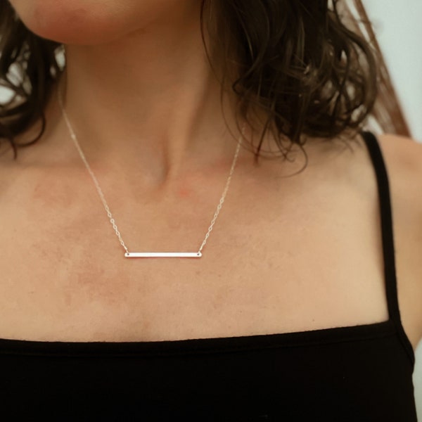 Sterling Silver Polished Bar Necklace, Horizontal Bar Necklace, Bar Pendant, Simple Everyday Necklace, Thin Silver Necklace, Hammered Bar l