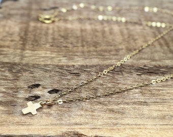 Personalized Tiny Cross Pendant Necklace in Gold Filled  or Sterling Silver, Christian Charm, First Communion Confirmation Baptism Gift