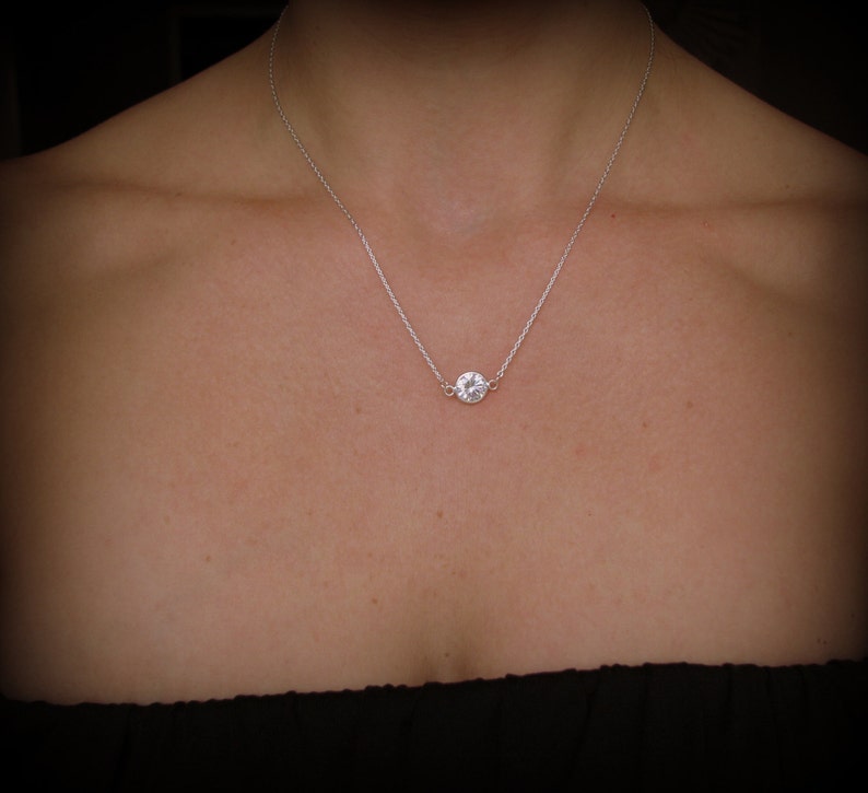Floating Diamond Necklace Sterling Silver CZ Solitaire Etsy