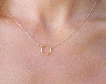 14K Gold Filled Circle Necklace, Gold Karma, Hammered Gold Circle Pendant, Sterling Silver Circle Jewelry Gold Layered Necklac