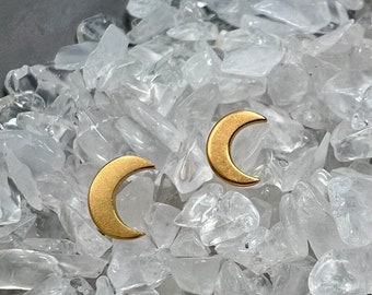 Matte Crescent Moon Stud Earrings in Gold or Sterling, Half Moon Post Earrings, Second Hole Earrings, Unisex, Star