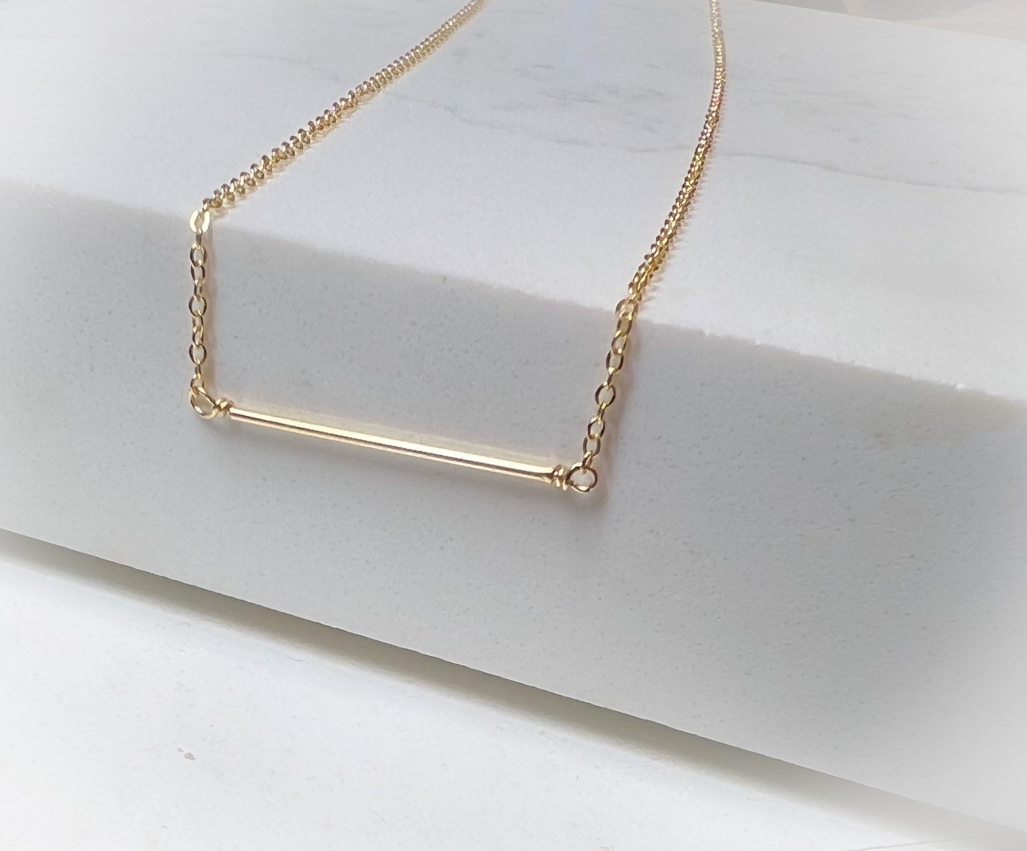 Thin Gold Bar Necklace Minimal Gold 