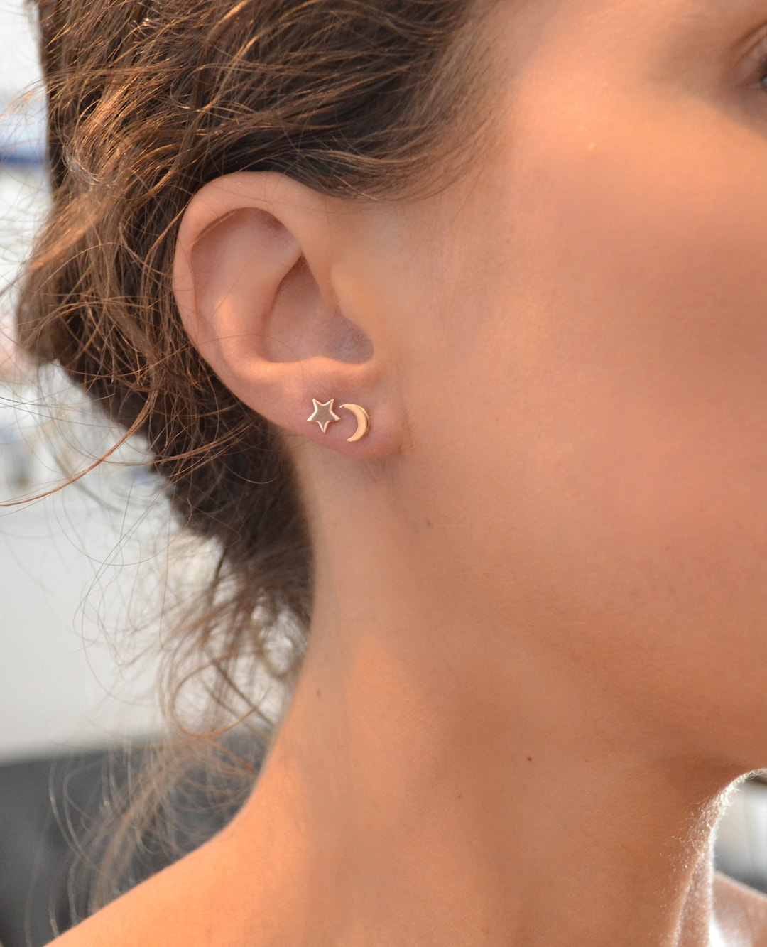 Rose Gold Star and Moon Earrings Rose Gold Crescent Earrings Rose Gold Studs Rose Gold Star Earrings Rose Gold Stud Etsy