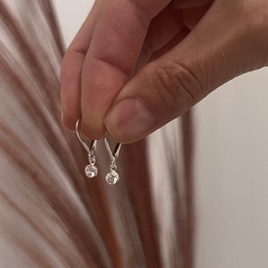 May include: A pair of silver dangle earrings with small clear crystal stones.