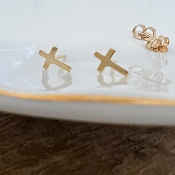 Small cross shop earrings gold