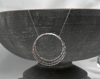 Hammered Sterling Silver Necklace,  Thin Circle Necklace, Three Circle Pendant, Silver Karma Necklace, Bridesmaid Present, Silver Infinity