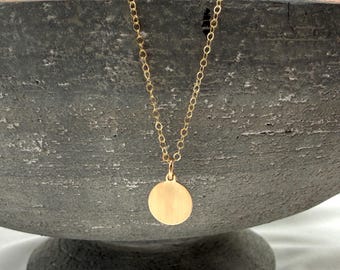 Matte Disc Circle Pendant in Gold Filled or Sterling Silver, Small Circle Charm Necklace, Gift for Her