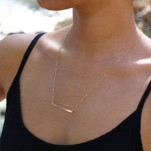 Horizontal Bar Necklace, Thin Gold Bar, Simple Silver Necklace, Modern Line Necklace,  Delicate Chain Layered