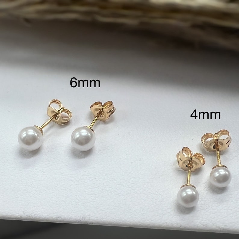 Tiny Round Pearl Stud Earrings in Gold Filled or Sterling Silver, Available in White or Ivory / Cream in 4mm or 6mm image 1